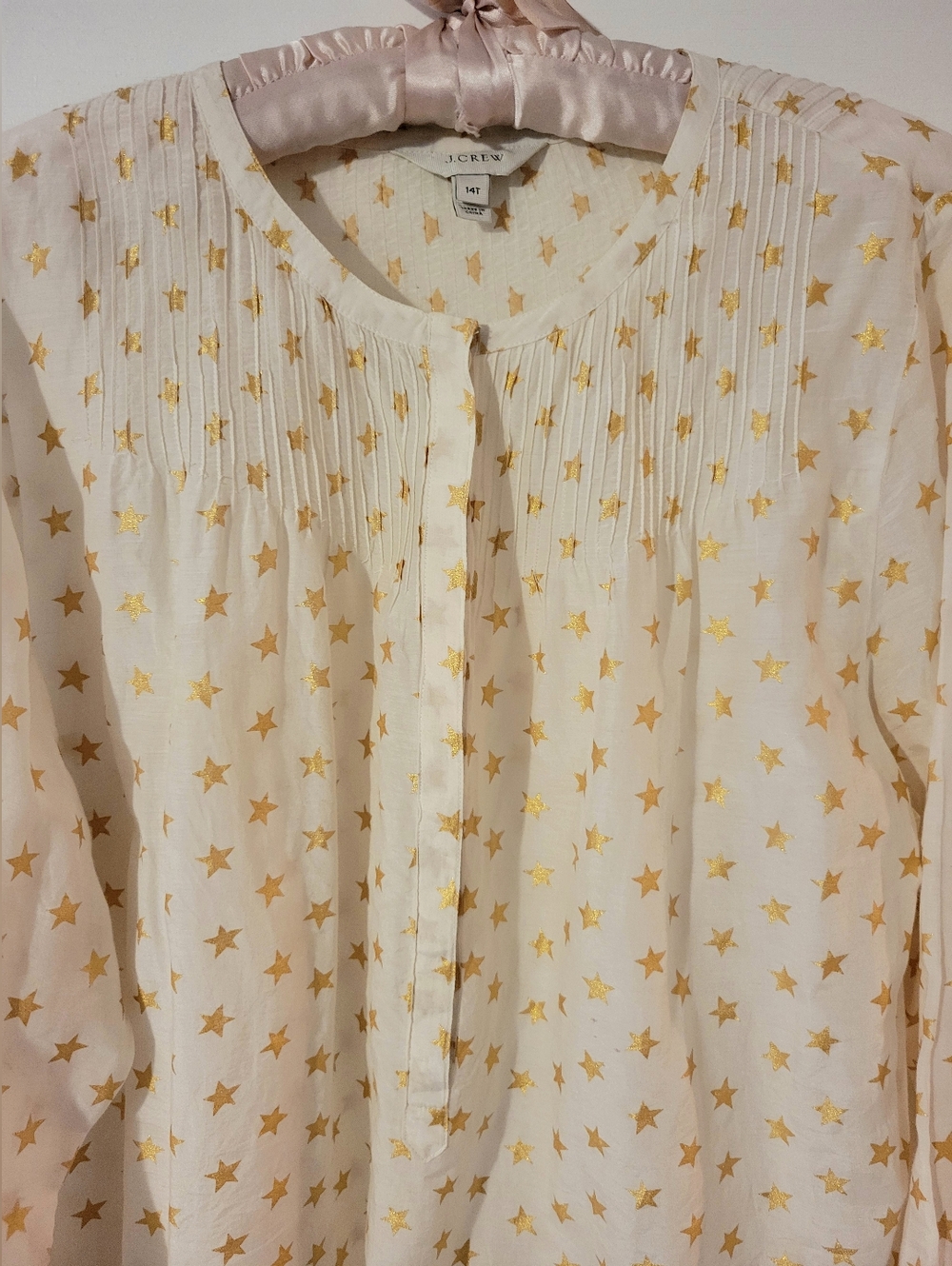 J Crew 100% Silk Cream Star-Print Long Sleeve Blouse Sz. 14 T - Picture 4 of 11